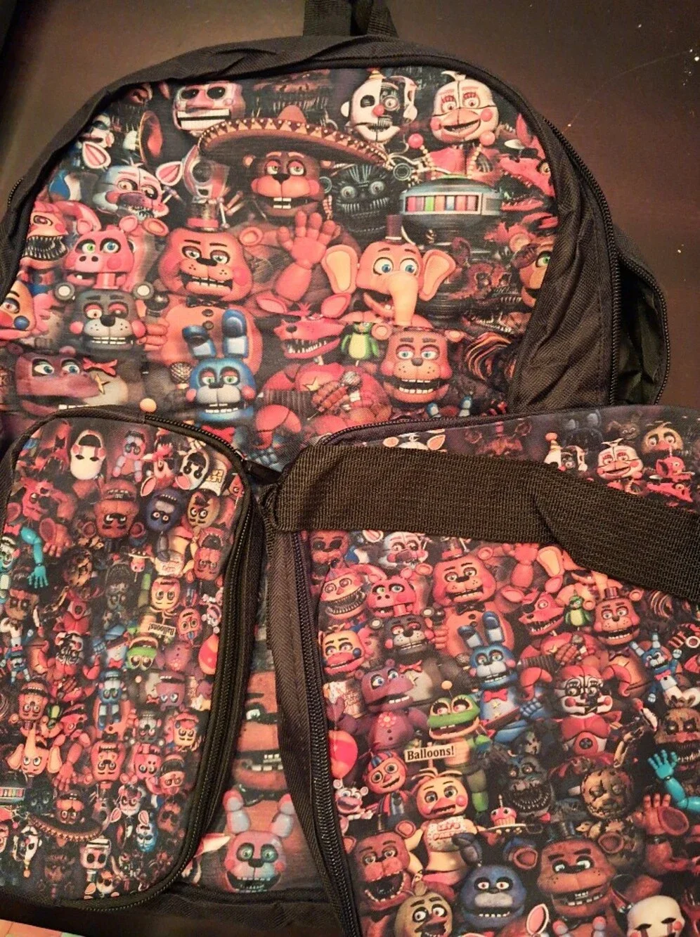 Kids Character Print Three Piece Backpack in Red and Black